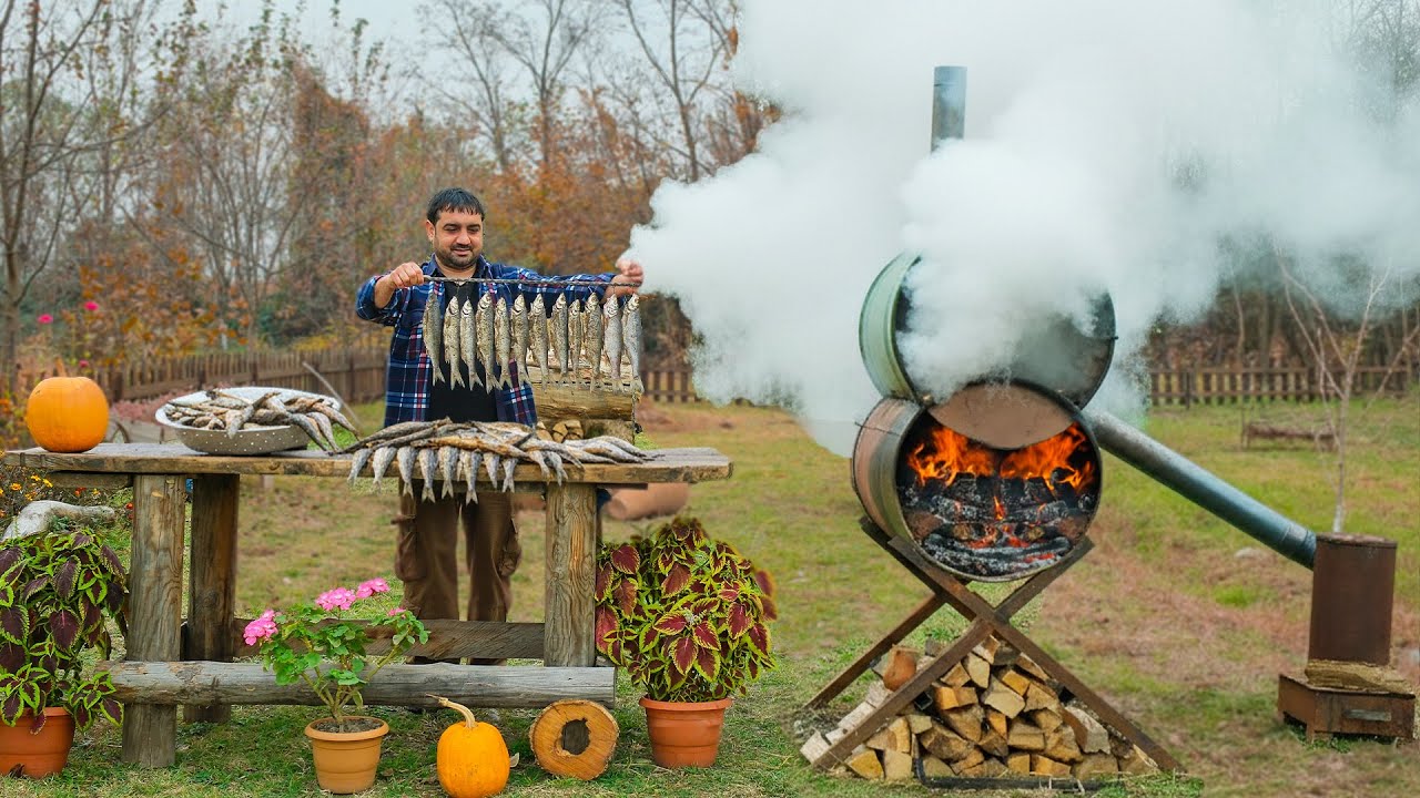 The Ultimate DIY Smoker Build! 🔥 Smoking 20 FRESH FISH in a Handmade Wood Barrel 🐟🪵
