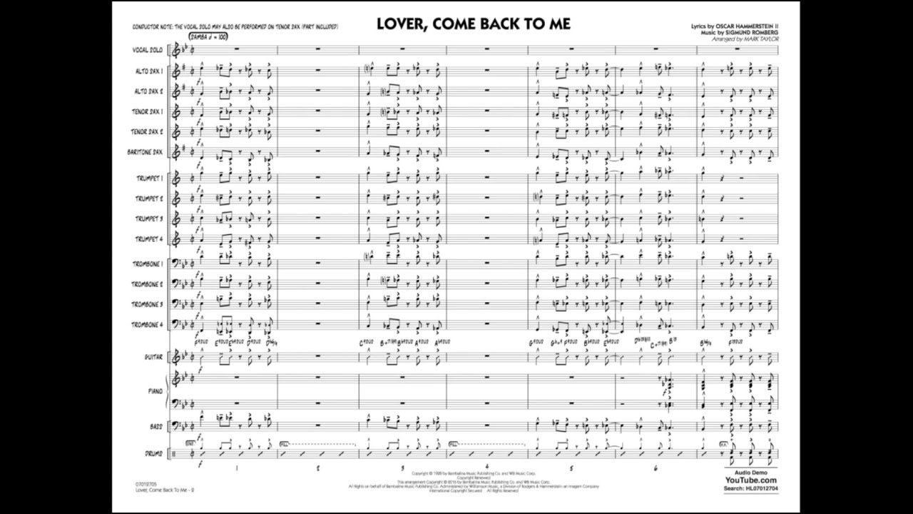 Lover, Come Back To Me arranged by Mark Taylor