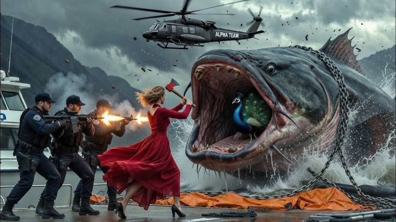 Alpha Team Saves a Struggling Mother Peacock From a Giant Catfish 