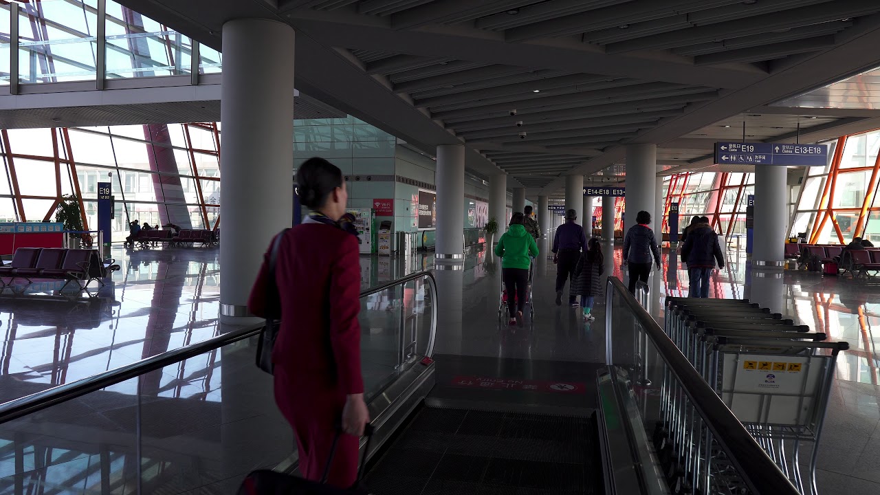 China, Beijing Capital International Airport, people mover train, 1X escalator