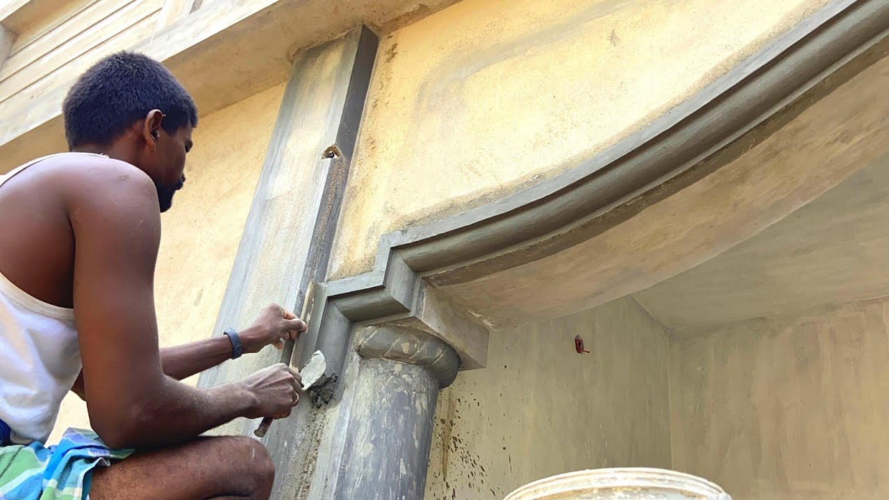 Wow Beautiful Arch Pillar plastering with Design Border Installation-Using by sand And cement mixer