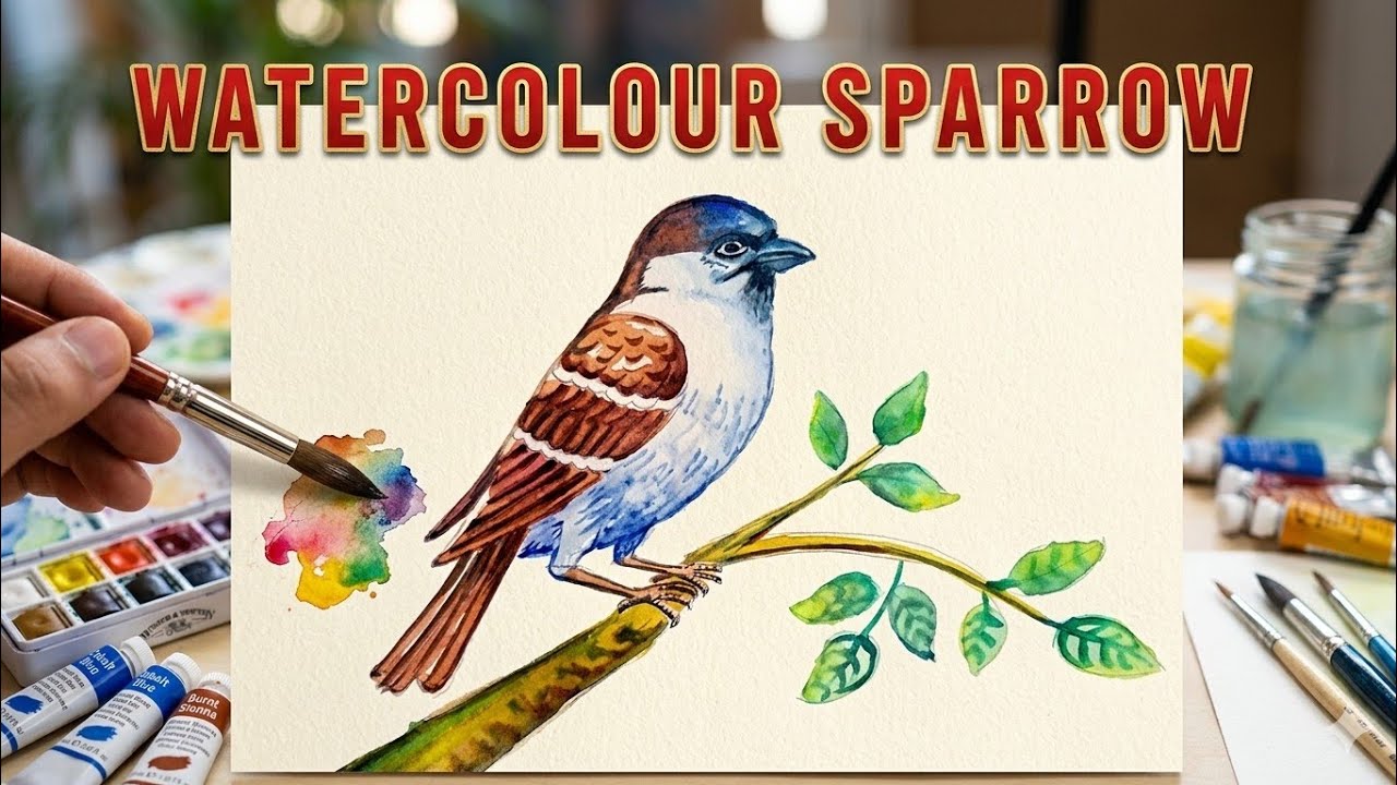 How to Draw & Paint a Sparrow 🐦 | Watercolour Step-by-Step