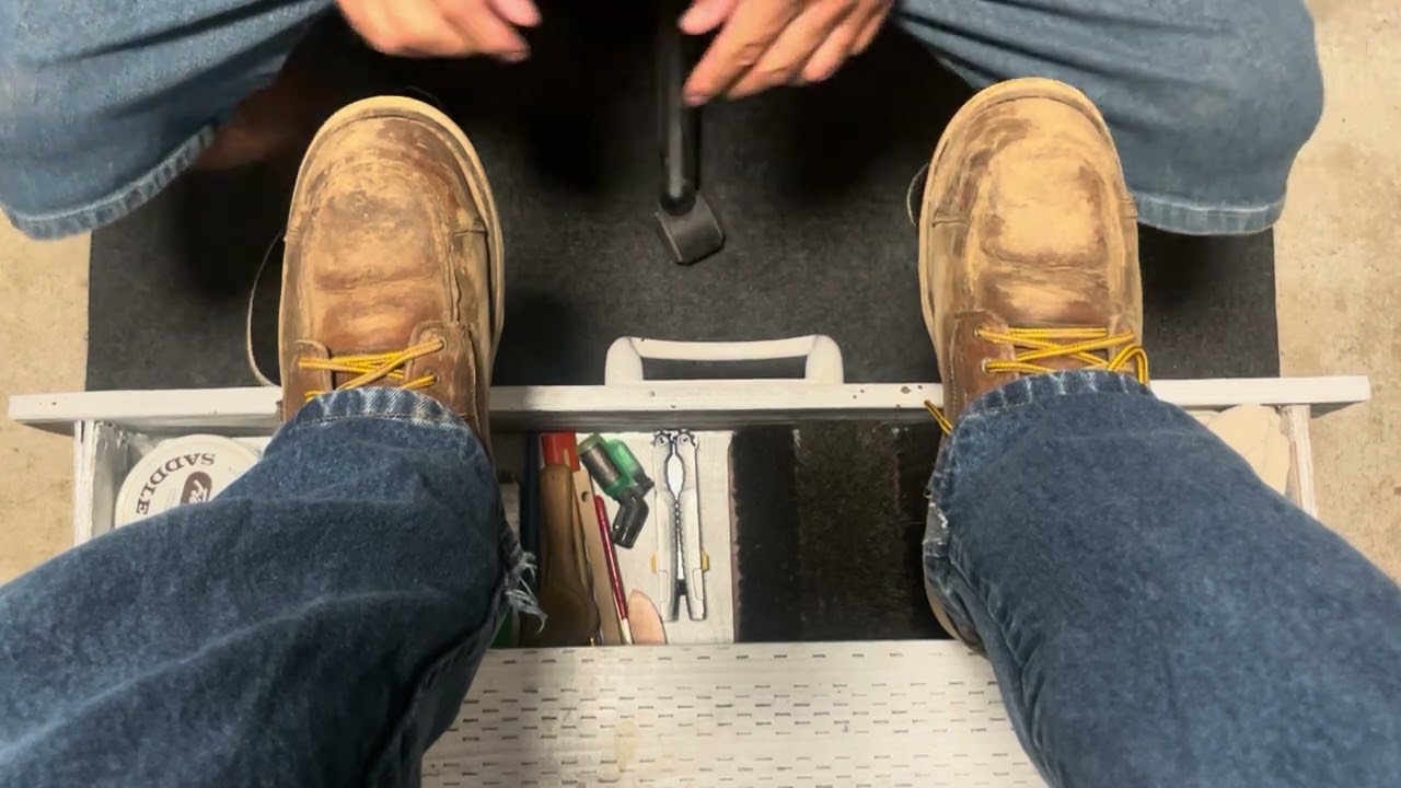#asmr #shoeshine 💯 #relaxing using my chisel and sandpaper construction boots 🥾