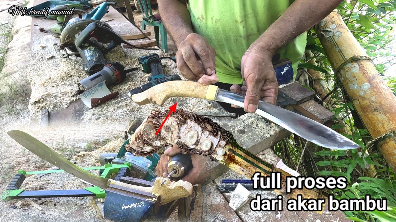 cara cepat membuat gagang golok dari akar bambu kuning