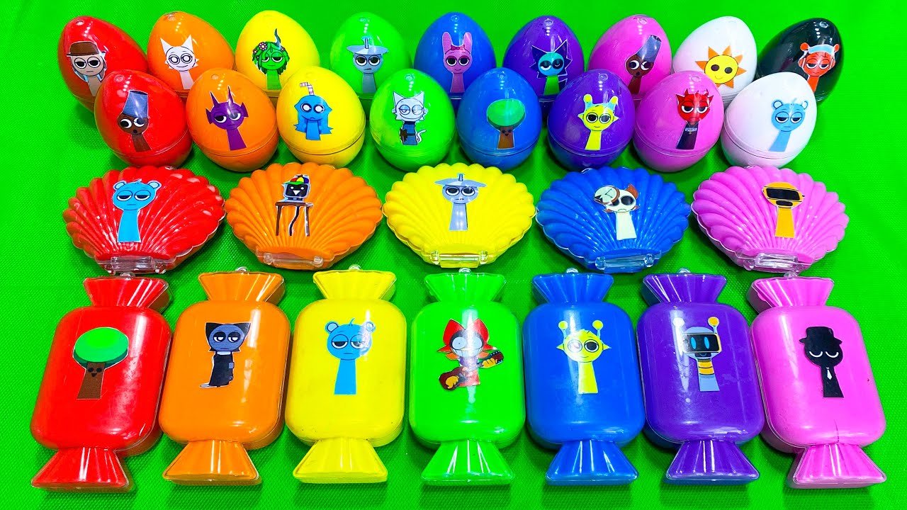 Incredibox Sprunki Slime Surprise! ASMR Clay Unboxing Characters in Rainbow Eggs, Shell & Candy