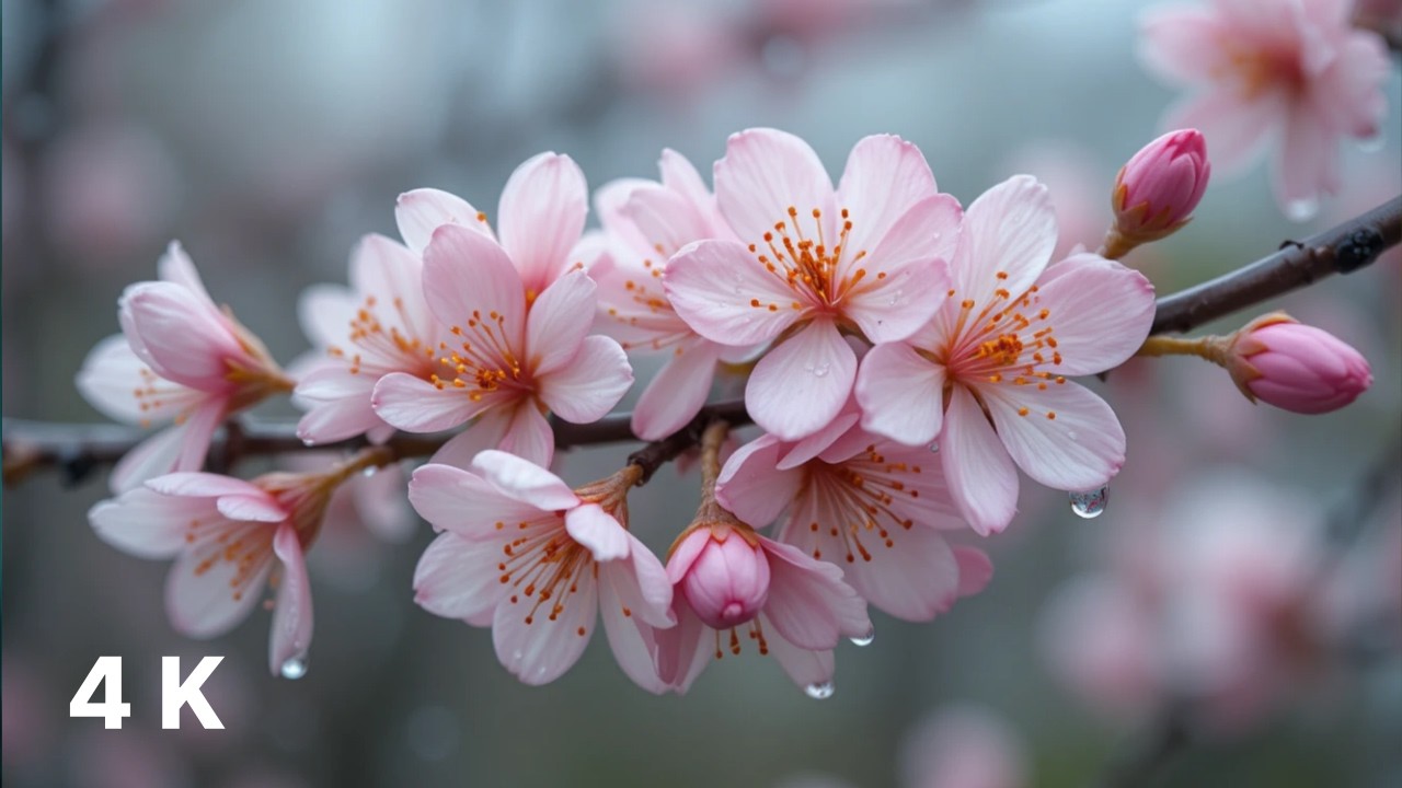 Raindrops Falling on Soft Flower Petals | 4K Relaxing Rain Sounds