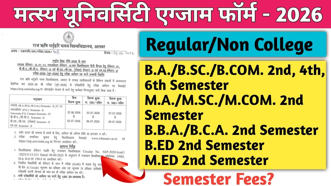 RRBMU UG/PG/B.ED/M.ED EXAM FORM START || Matsya University Exam From 2026