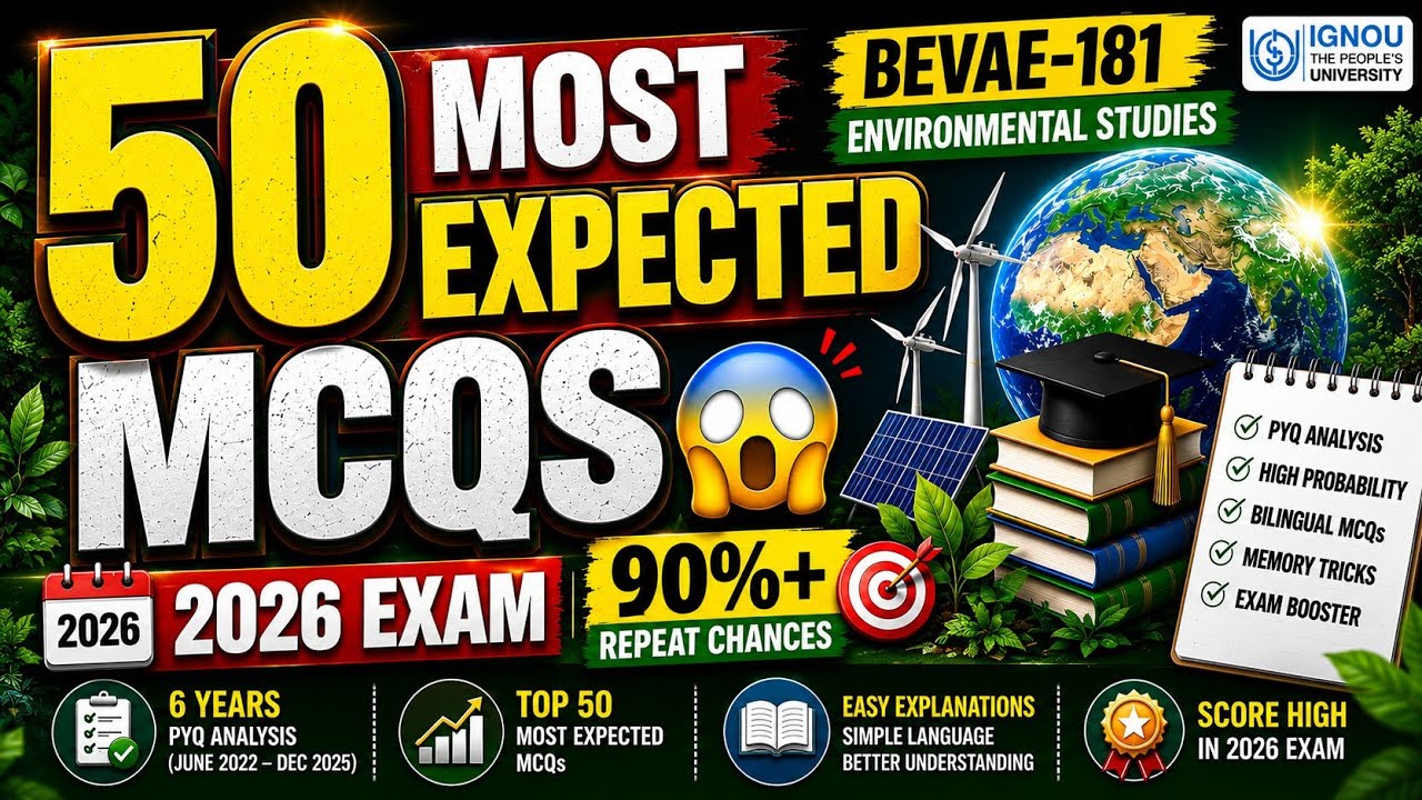 BEVAE 181 Most Important Questions 2026 | IGNOU Environmental Studies MCQs | Exam में यही आएगा