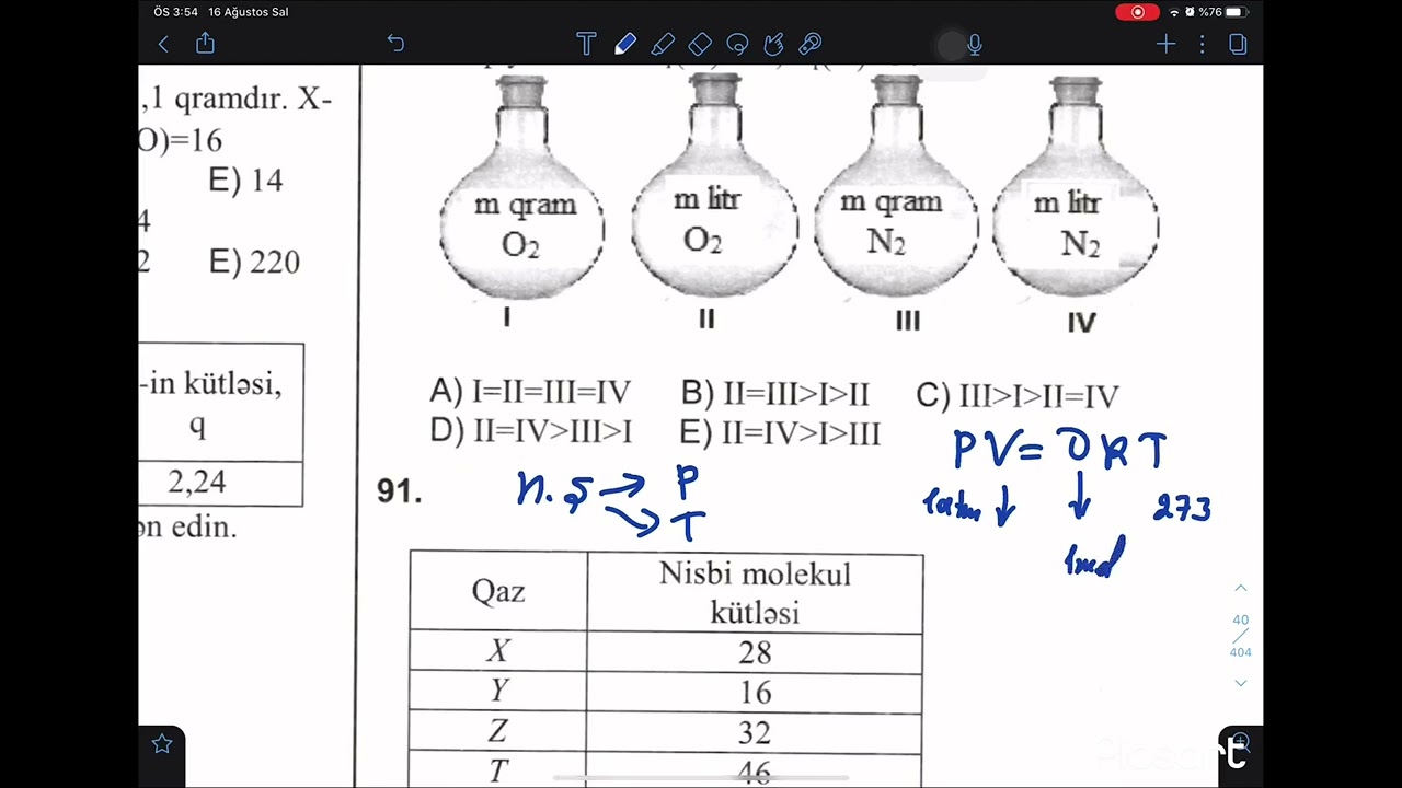 Kimya I hissə test toplusunda olan bəzi səhv suallar