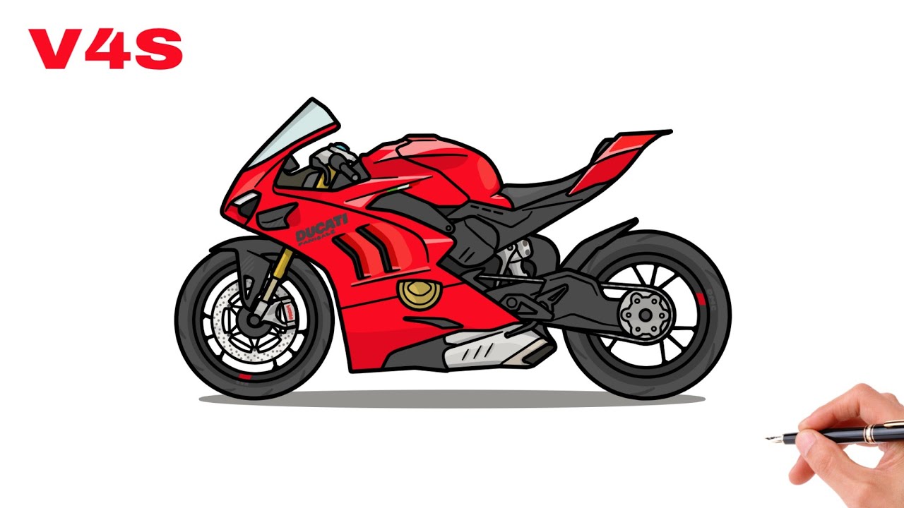 How to draw a DUCATI PANIGALE V4S motorcycle / drawing Ducati v4 sp 2020 sports bike step by step