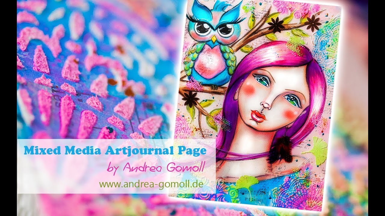 【Mixed Media Artjournal Page】 Girl with Owl