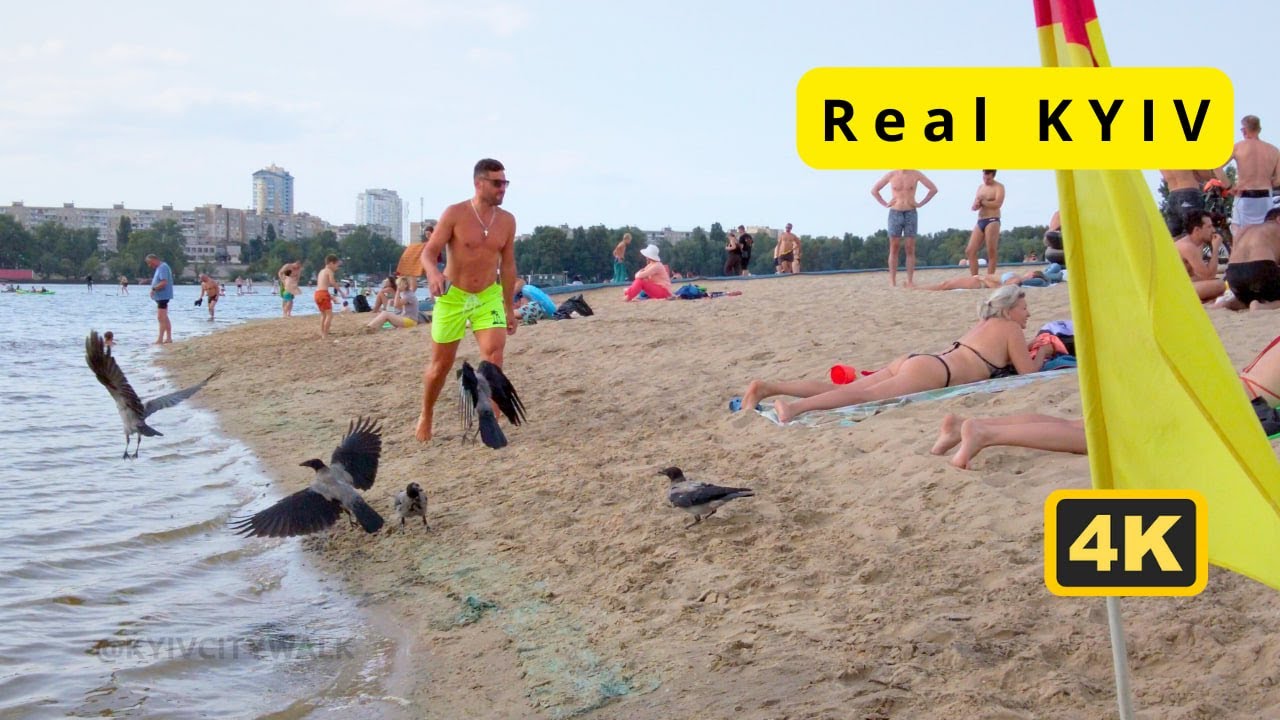 🔥UKRAINE 🇺🇦 KYIV | CROWDS OF PEOPLE ON THE BEACH! | Walking Tour 4K