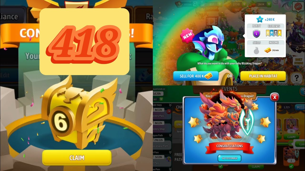 Dragon city Season10:The Baron Doom Mark Gameplay Part418 Ailacnace Chest 6stGem/Chaos pass Comptele