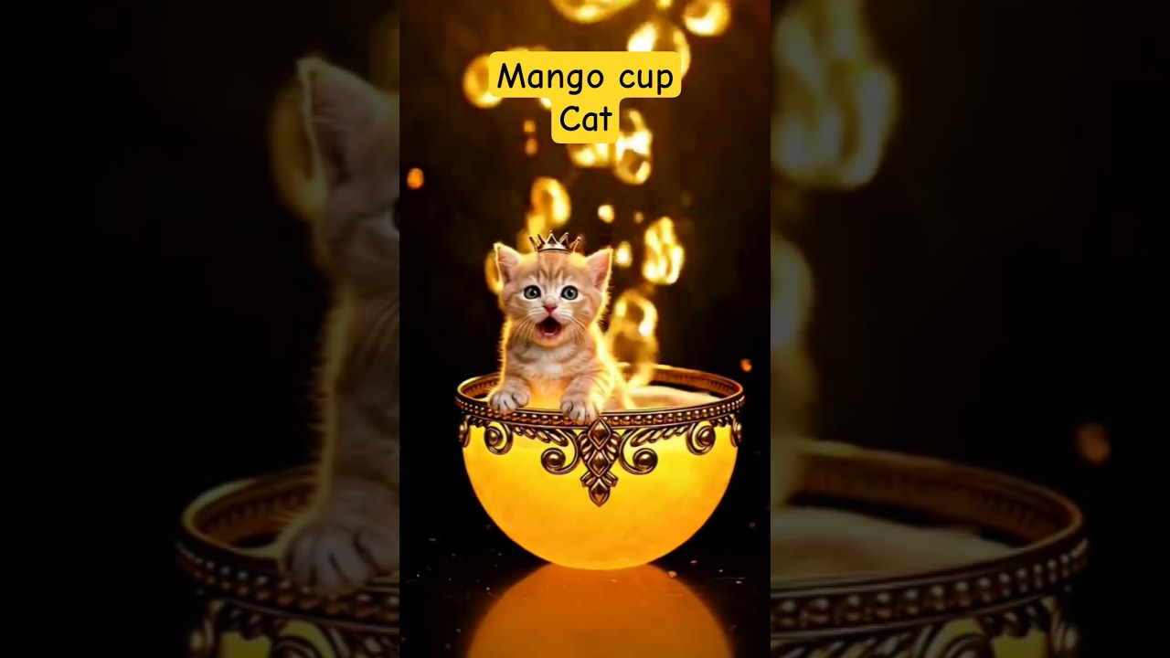 🌟👑 Mango Queen Cat Rises From Mango Cup | Loud Funny Meow Magic 🐱 #cat #funny #cute #cutecat #kitten