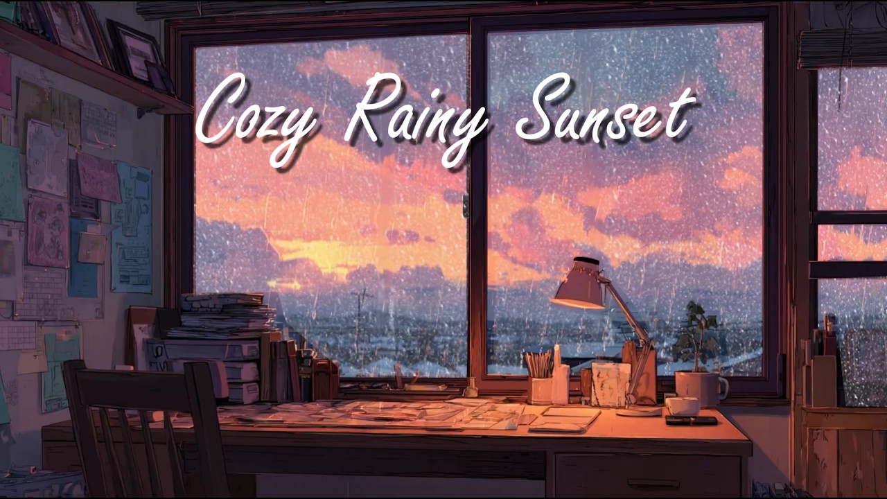Rainy Sunset Evening Study Piano Music | Warm Calm Focus for Reading & Work (2 Hours) 🌧️