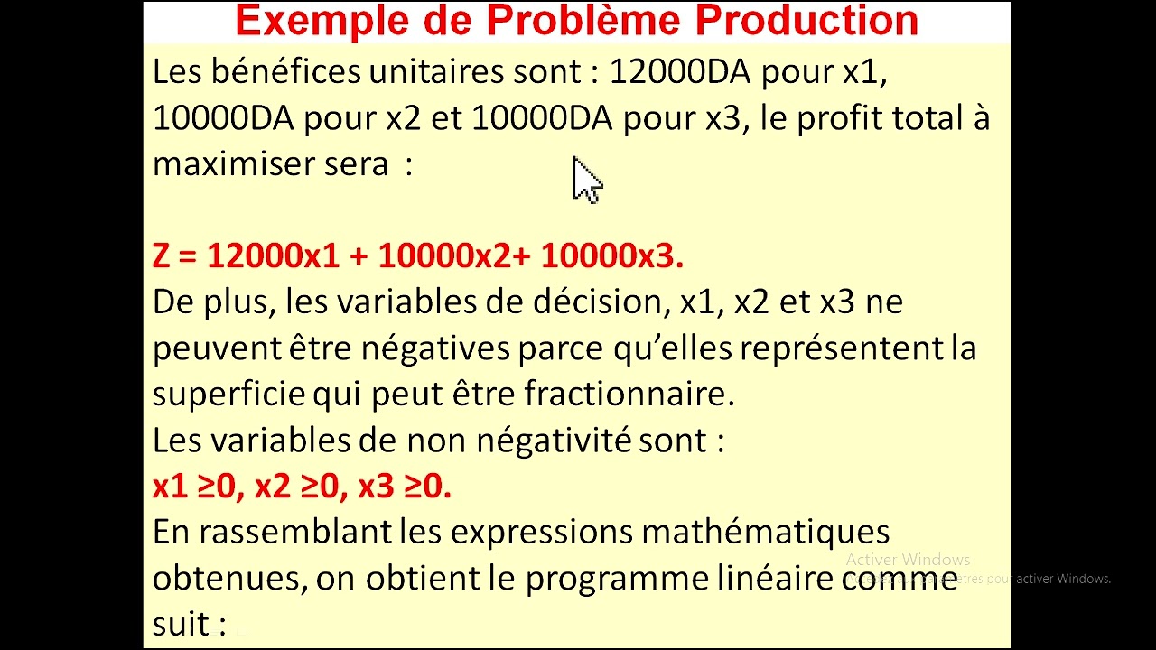 Problème de Production avec la Programmation Linéaire