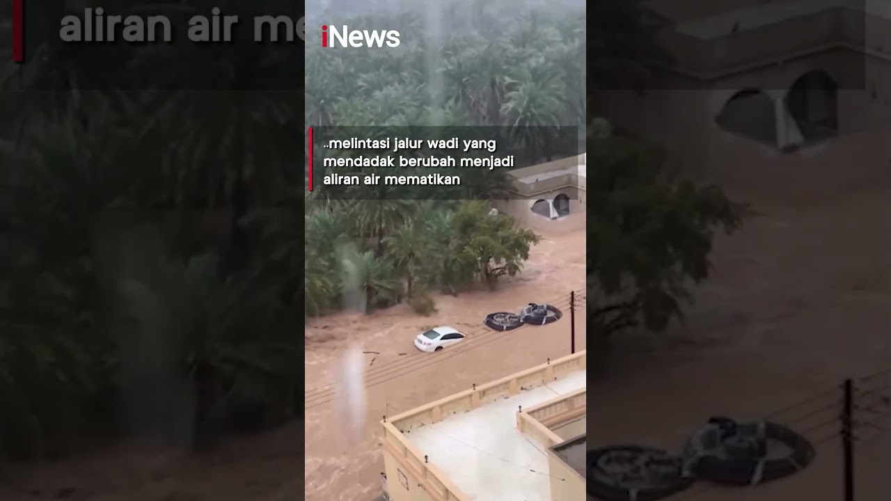 Penampakan Banjir Bandang Terjang Oman, Mobil-Mobil Hanyut Terseret Arus #shorts