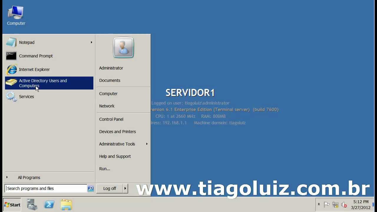 (PT-br) - Incluindo computador cliente Windows 7 em um domínio do Active Directory