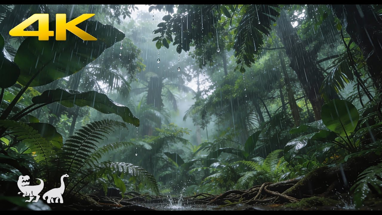 You Are in a Jurassic Jungle During Rain 🦖 Realistic Dinosaur Forest Sounds | 2H Ambience