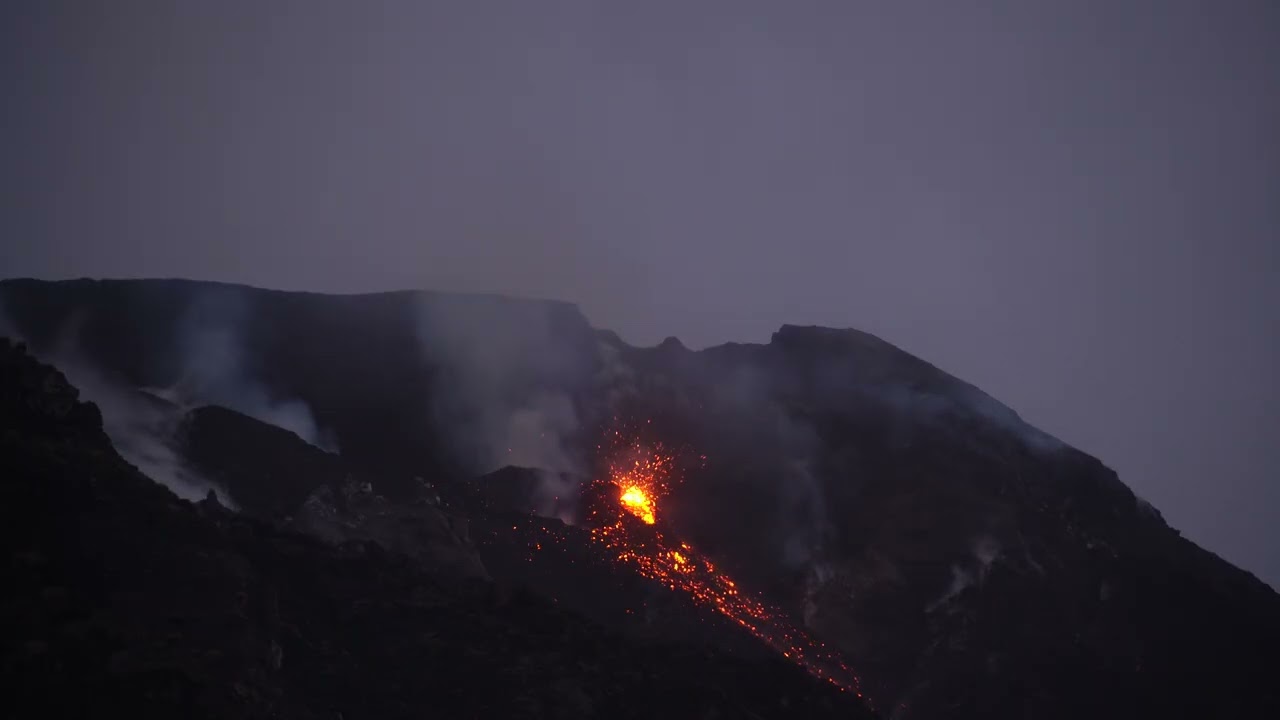 Stromboli volcano activity - lava spattering from northern crater N2