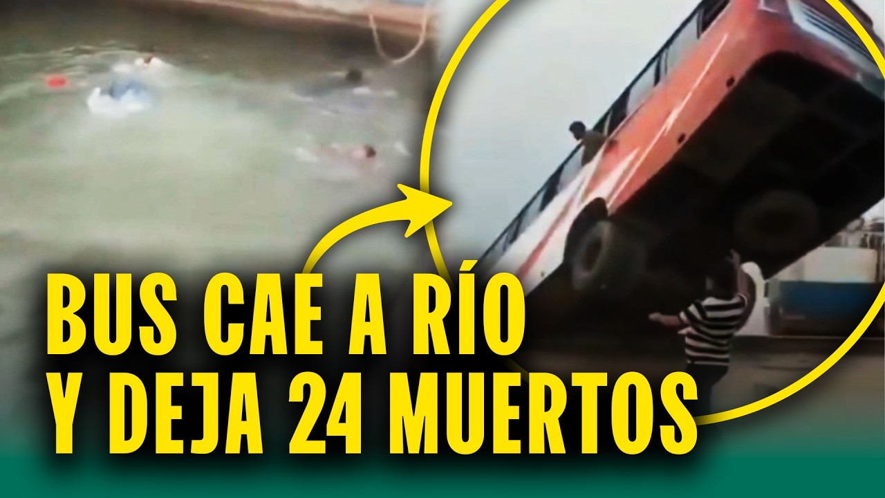 Estaba lleno de pasajeros: Mala maniobra de chofer acab&oacute; con bus cayendo al r&iacute;o
