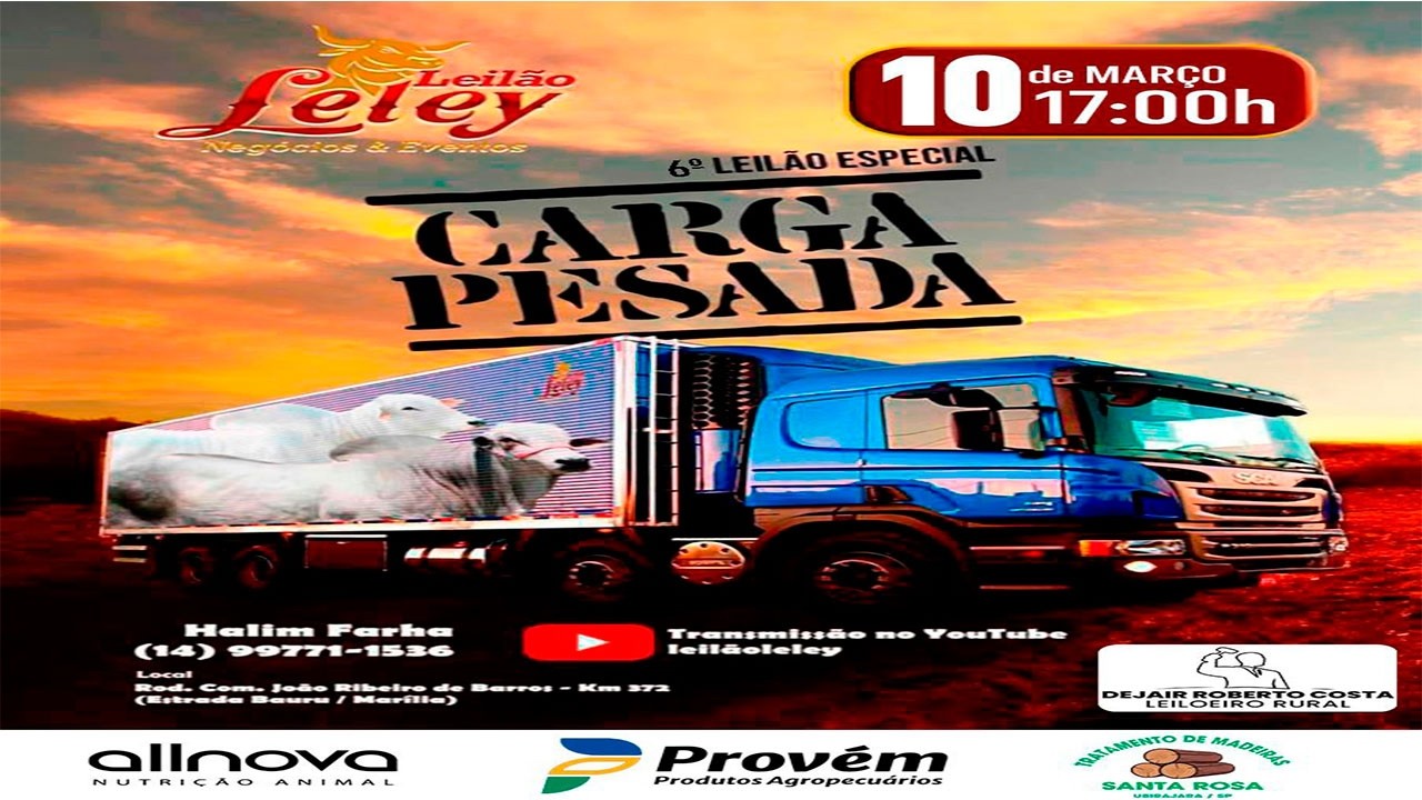 Leilão Leley - AO VIVO - 10/03/2026 6 Carga Pesada #leilaodegado #leilaoaovivo #gado