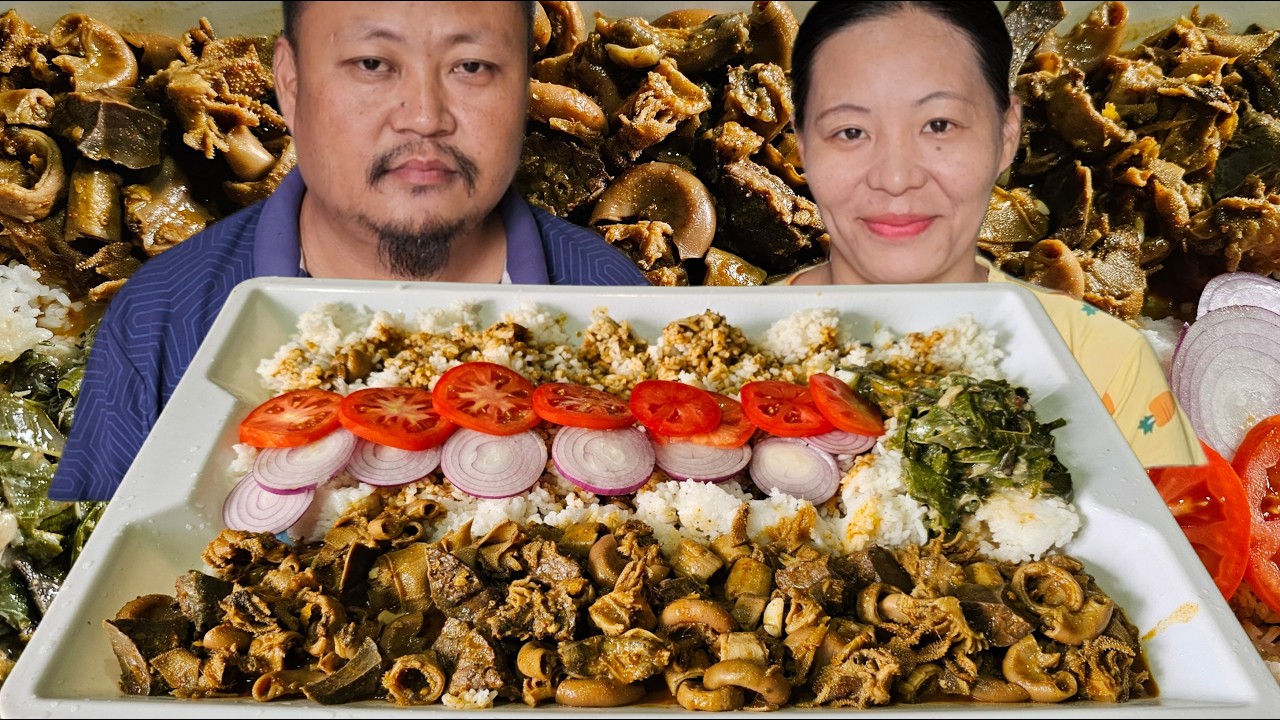Eating Spicy Beef Innards | Yam Curry | Salad | Naga Moto Wife 