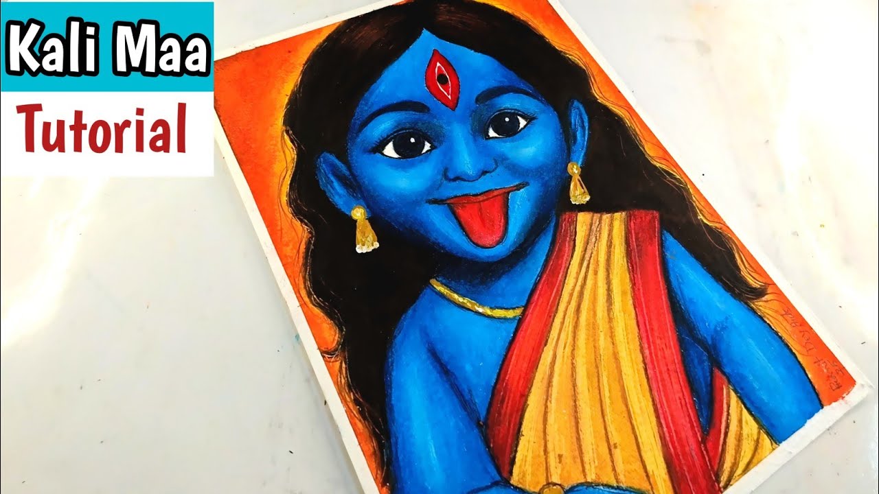 How to Draw Kali Maa With Oil Pastel ll Cute Kali Maa Drawing,Kali Maa Drawing Tutorial