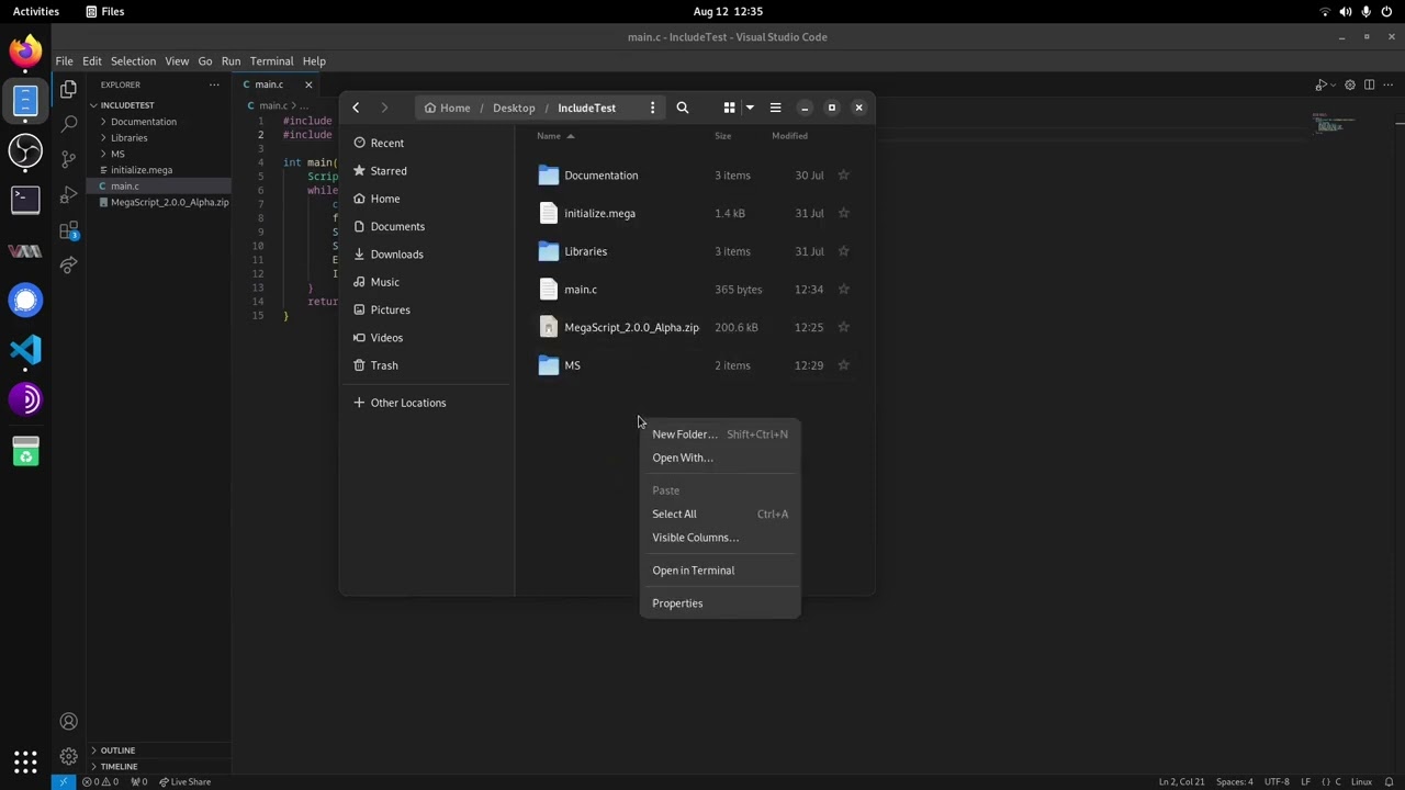 How to include MegaScript in C (And create Objects too!)