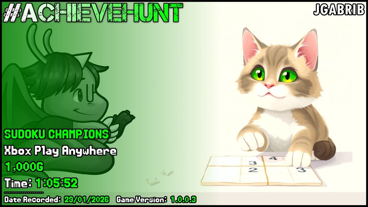 #AchieveHunt - SUDOKU CHAMPIONS (Xbox Play Anywhere) - 1,000G in 1h 05m 52s!