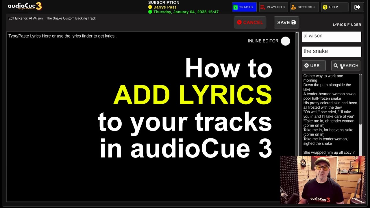 How to add lyrics to any backing track with audioCue3