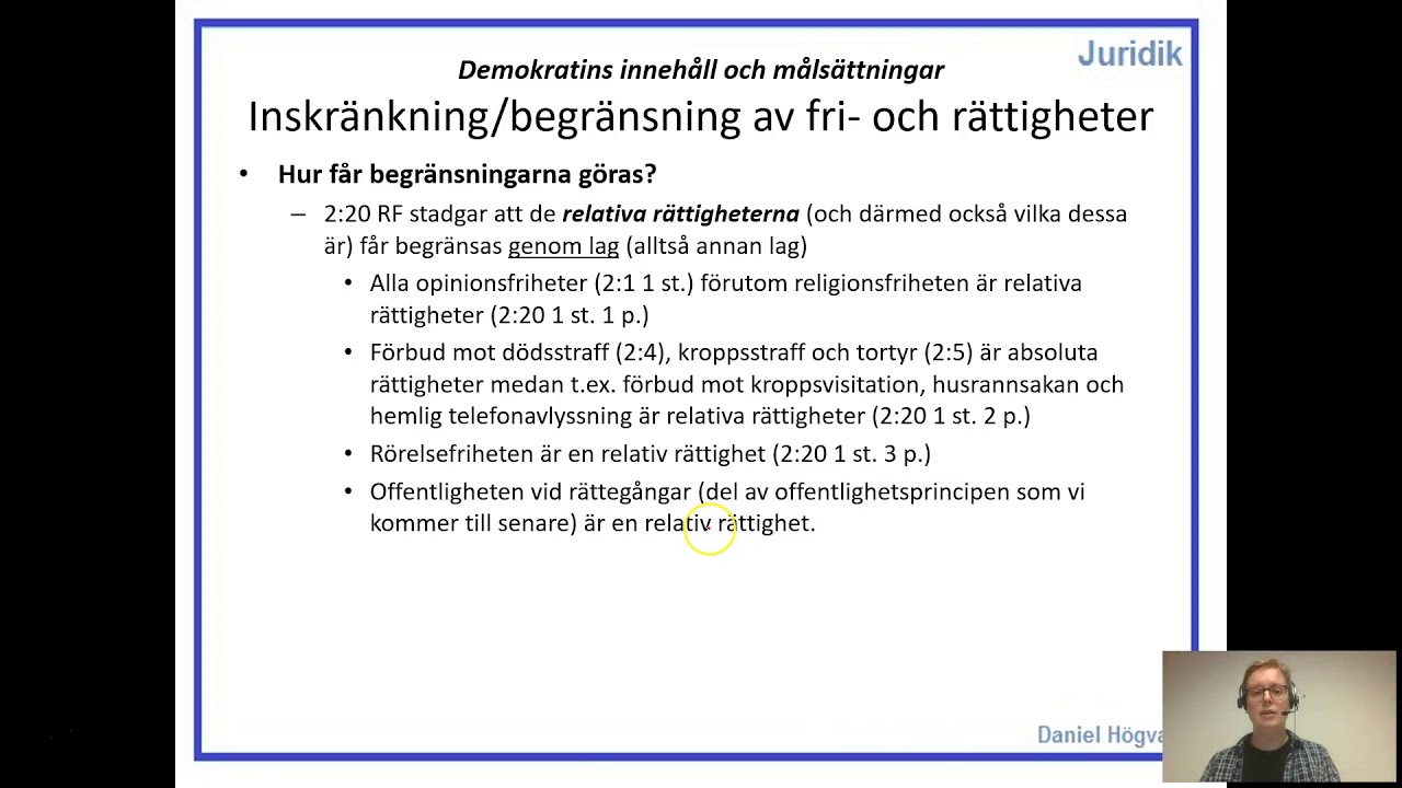 Demokratins inneh&aring;ll och m&aring;ls&auml;ttningar - Del 3.4 - Begr&auml;nsningar av fri  och r&auml;ttigheterna