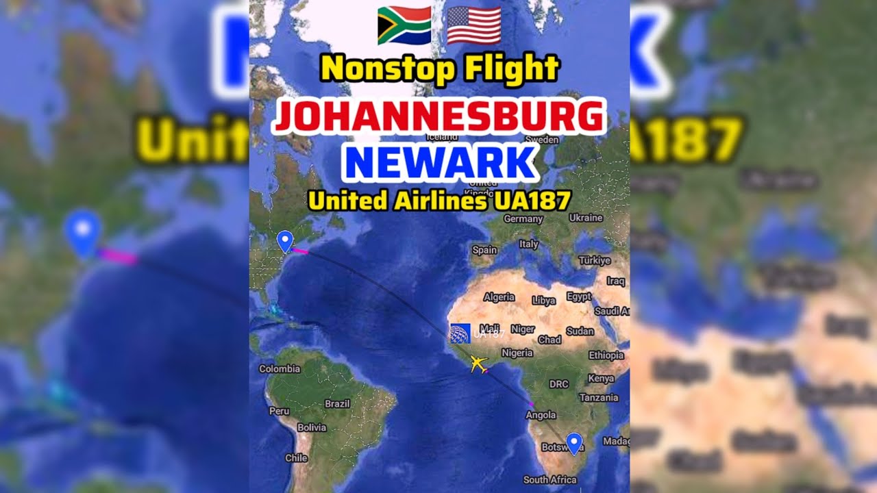 Johannesburg to Newark Flight Route with United Airlines UA187 | Boeing 787-9 