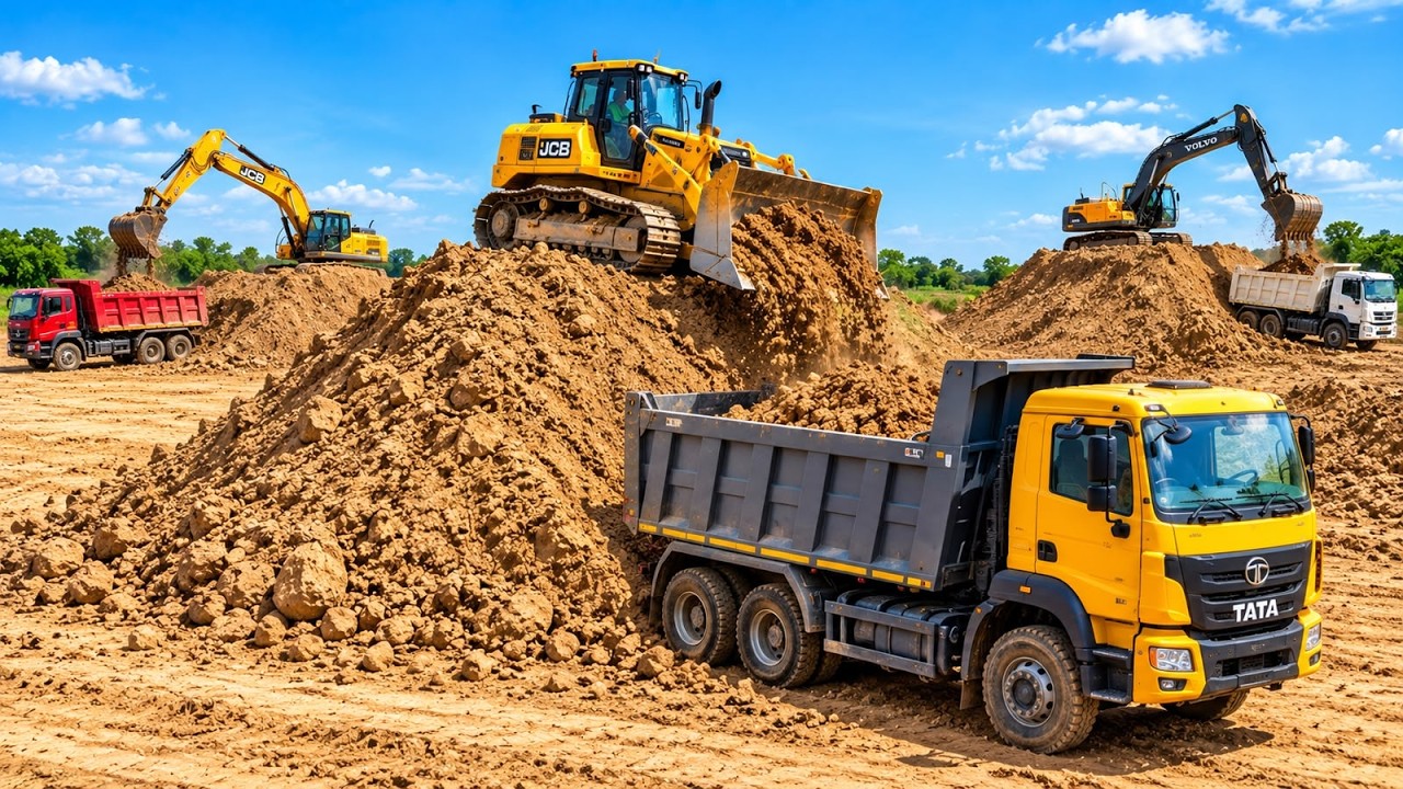 JCB Tractor Loading Sand 2518 Tata tipper JCB 5CX Truck | jcb Tractor video