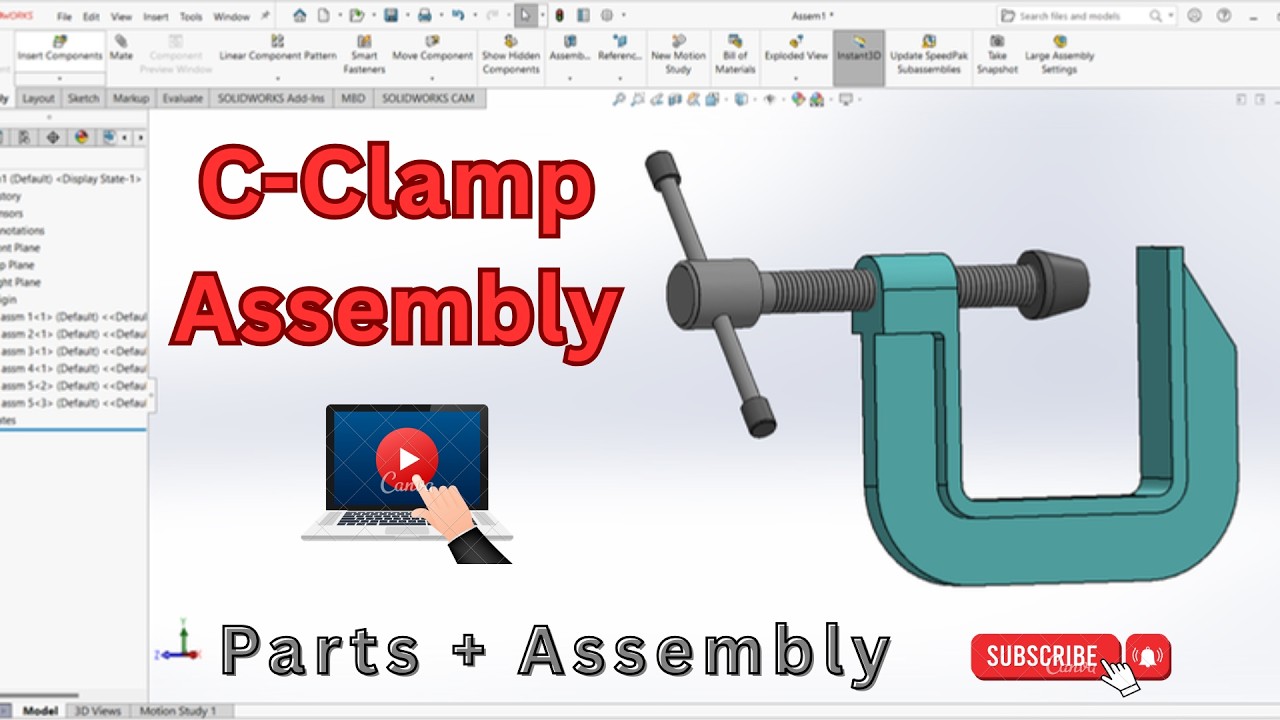 C Clamp Assembly in SolidWorks | Complete Step by Step Tutorial