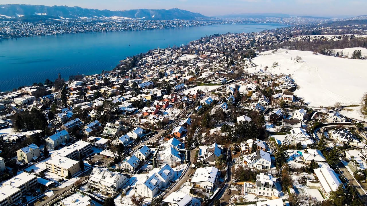 Drone Views of Switzerland in 4k: Erlenbach, Herrliberg & Meilen - Winter impressions