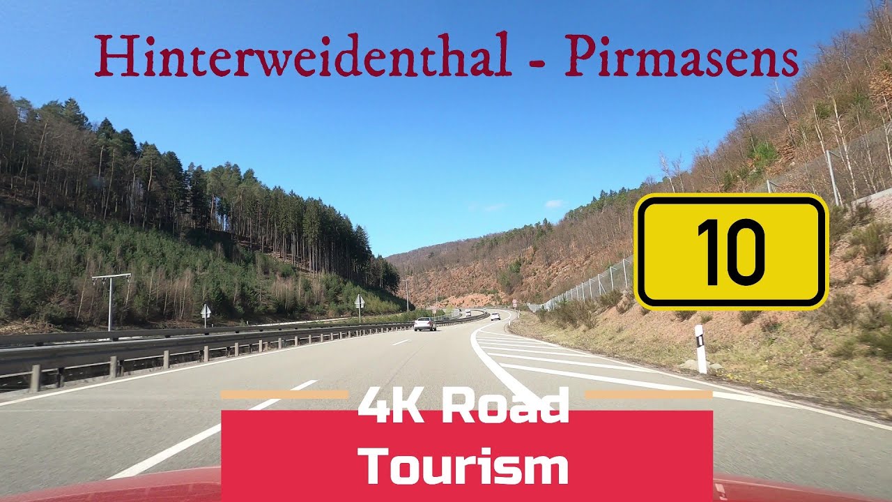 Fahren in Deutschland: B10 Hinterweidenthal - Pirmasens - 4K Panorama-Autobahnfahrt - Pf&auml;lzer Wald