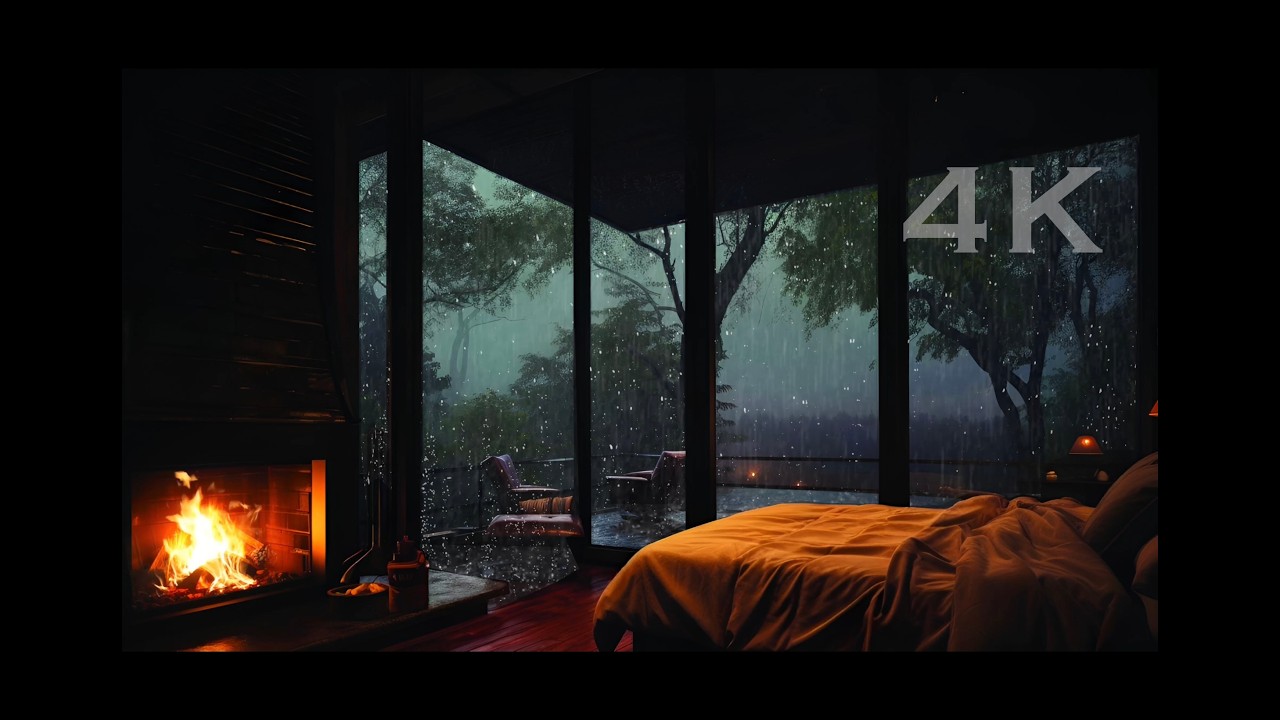 Cozy Cabin in the Rain 🌧️ Fireplace Ambience for Sleep, Study & Focus (4K, 3 Hours)