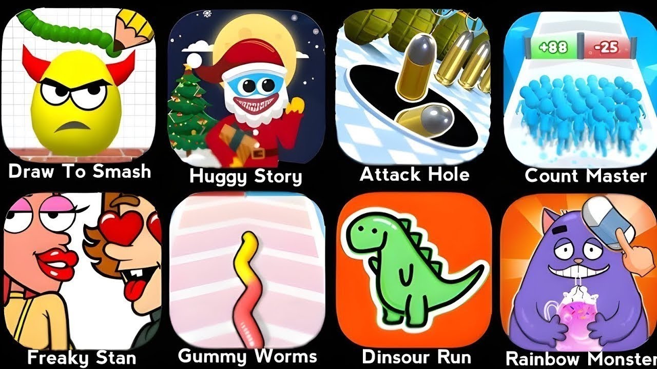 Draw To Smash, Huggy Story, Ball Run Infinity, Giant Rush, Ball Merge 2048