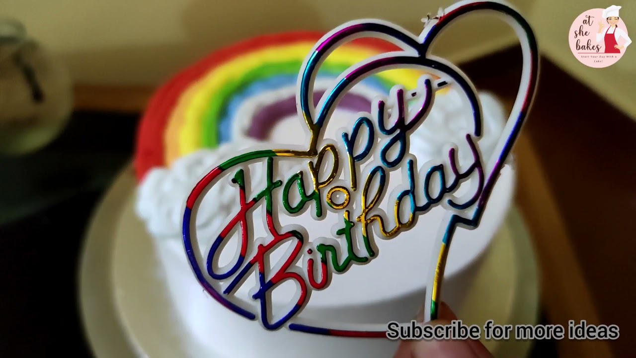 Rainbow Theme Cake By At She Bakes 😍|No Nozzles Simple Decoration
