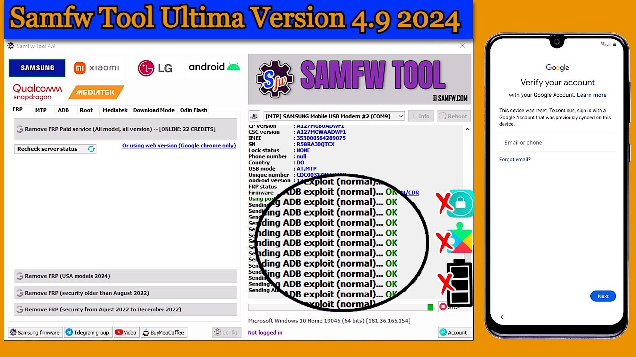 Samfw Tool Finalmente Samsung FRP Bypass 2024 Enable ADB Fail Android 10/11/12