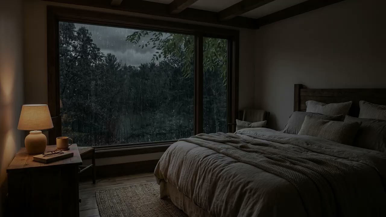 Whispering Forest Rain Beyond A Bedroom Window Where Quiet Dreams Slowly Drift