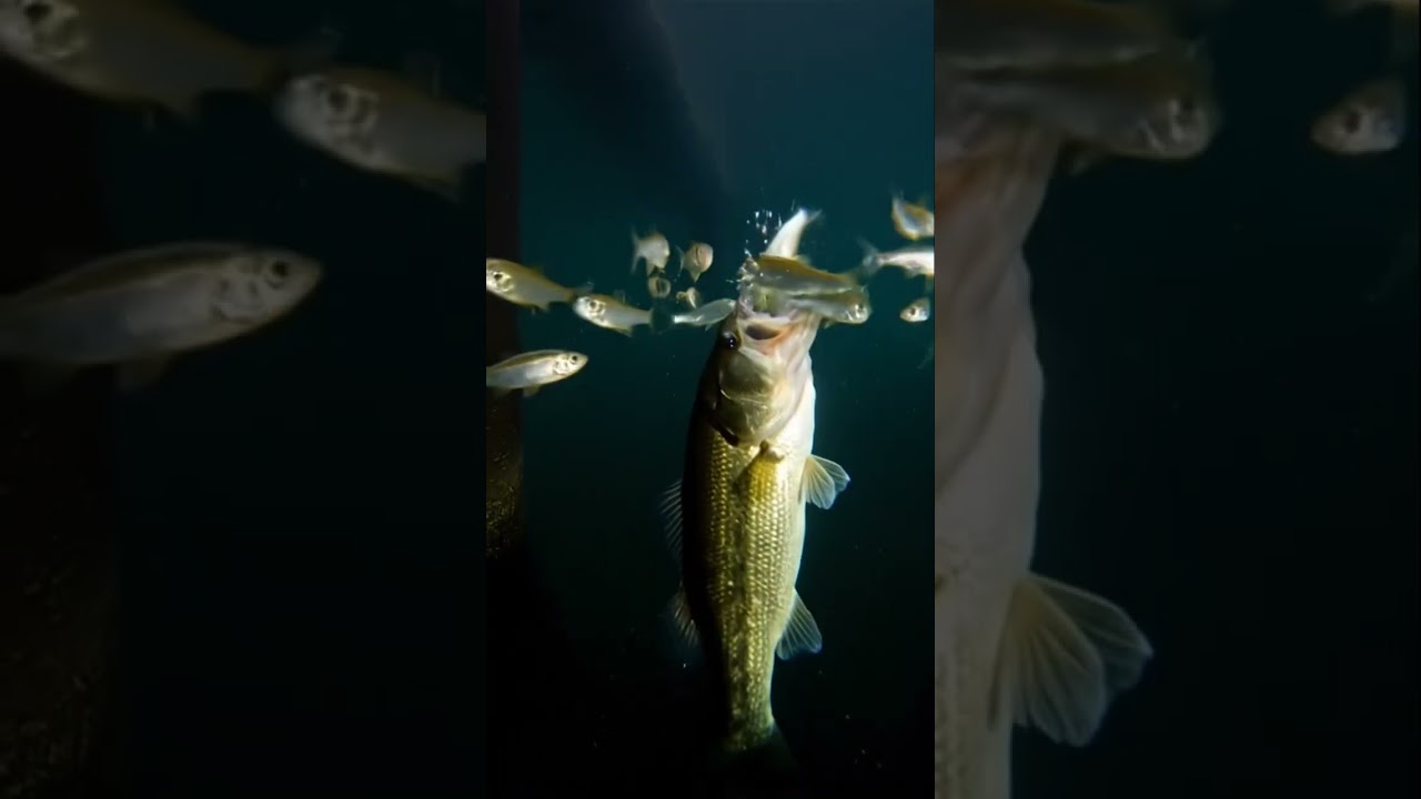 Largemouth bass attacking shad at first light! #bassfishing #underwater #largemouth #natural #bait