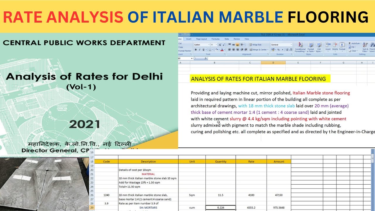 Rate Analysis Of Italian marble Flooring As Per Delhi Schedule Of Rate/CPWD Norms/Rate Of per Sqft