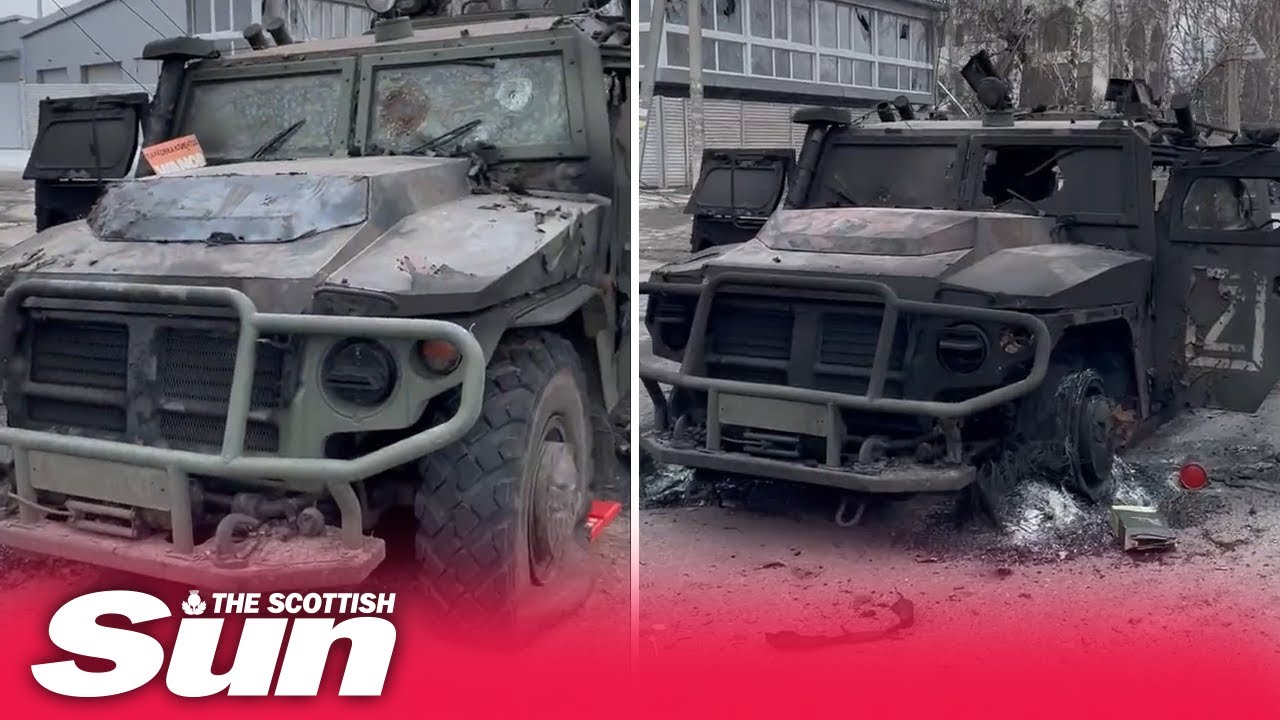 Wreckage of destroyed Russian convoy in Kharkiv