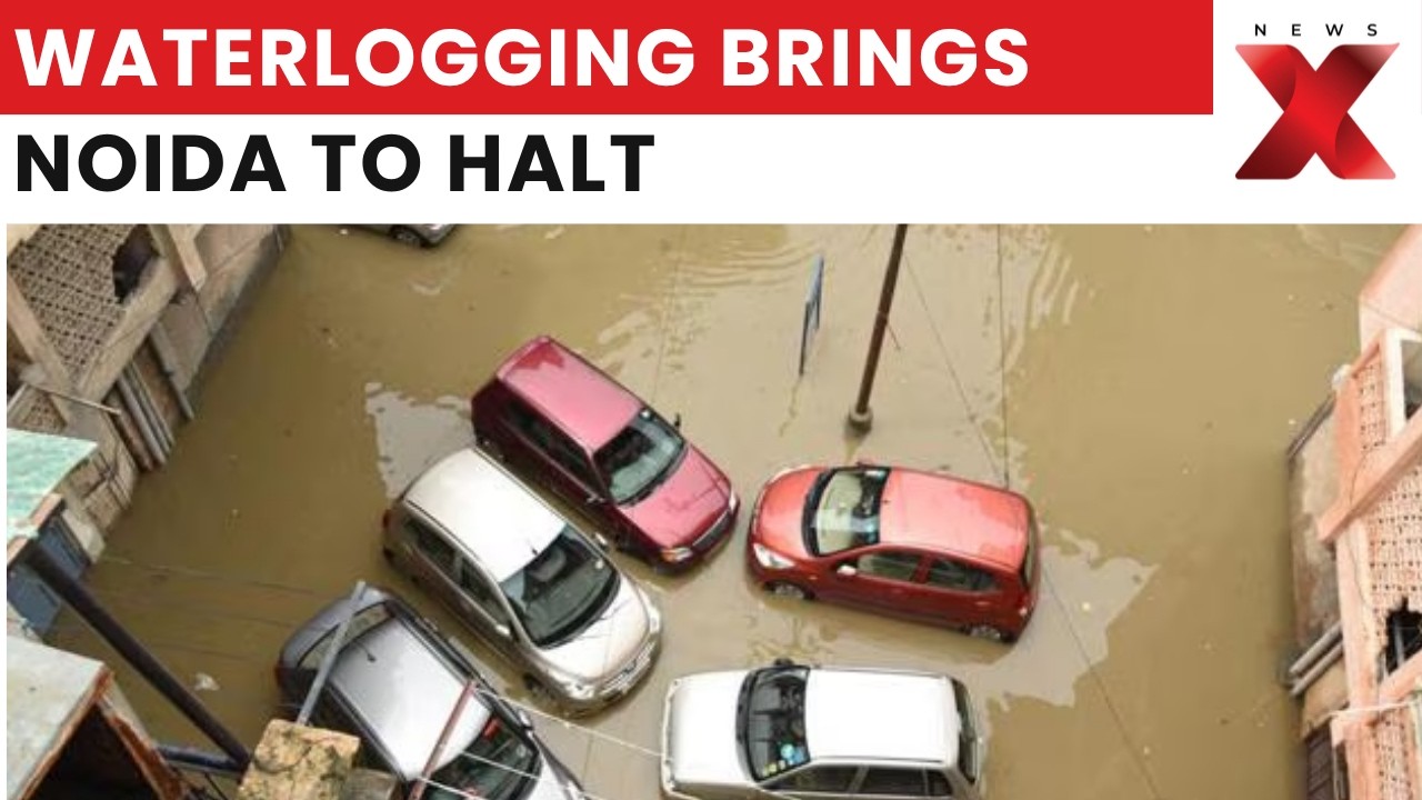 Noida Rain: Heavy Downpour Floods Roads, Massive Waterlogging Triggers Traffic Chaos Across City