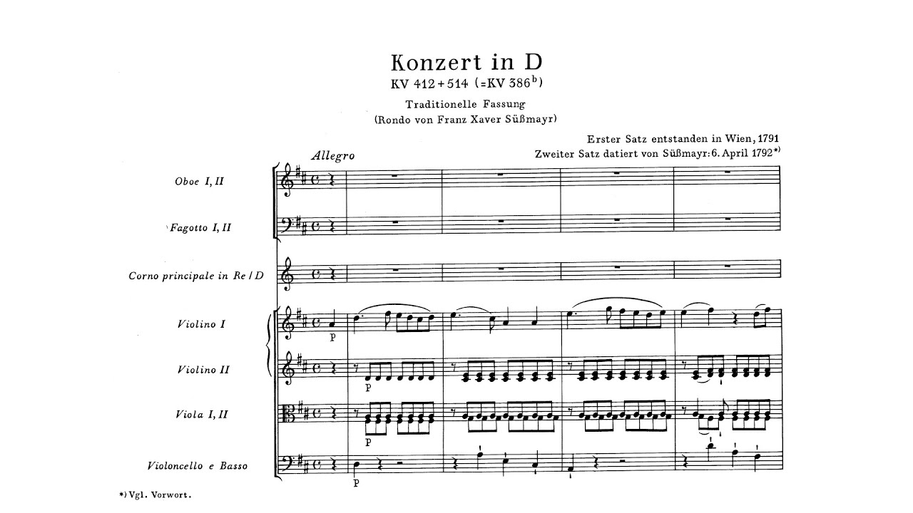 Mozart: Horn Concerto No. 1 in D major, K. 412+514/386b (with Score)