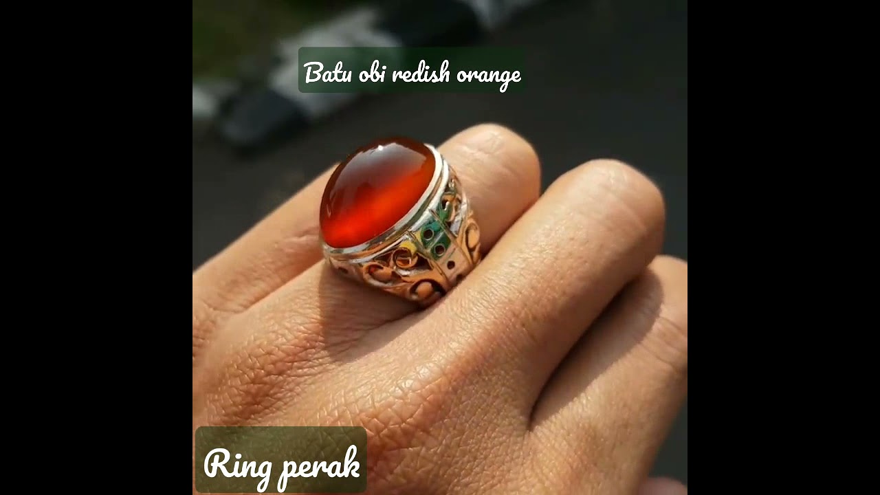 Batu obi redish orange ring perak