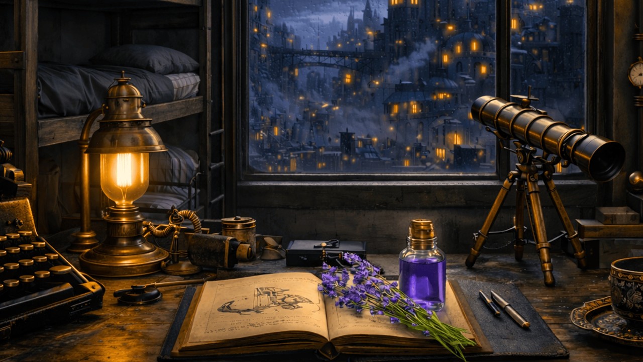 Steampunk Dorm Room Ambience • Dark Academia Music • Warm Tea on a Rainy Evening