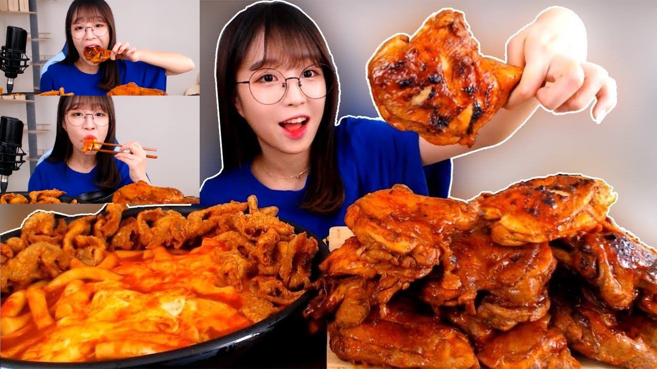 ENG) 3 Jamaican whole legs,3 fried chicken skins and 3 BBQ chicken skins | tzuyang쯔양 치킨 먹방 도전 먹기 쇼